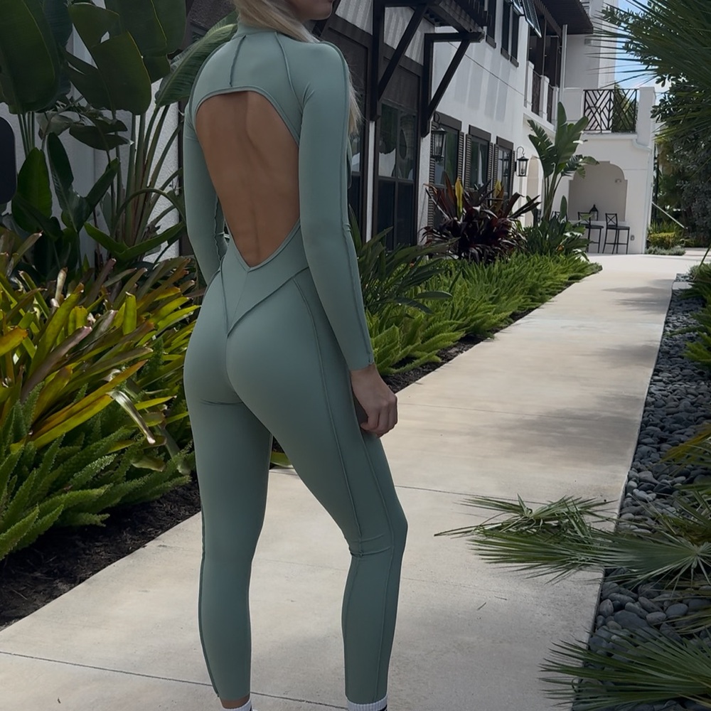 Sleek Open-Back Green Jumpsuit